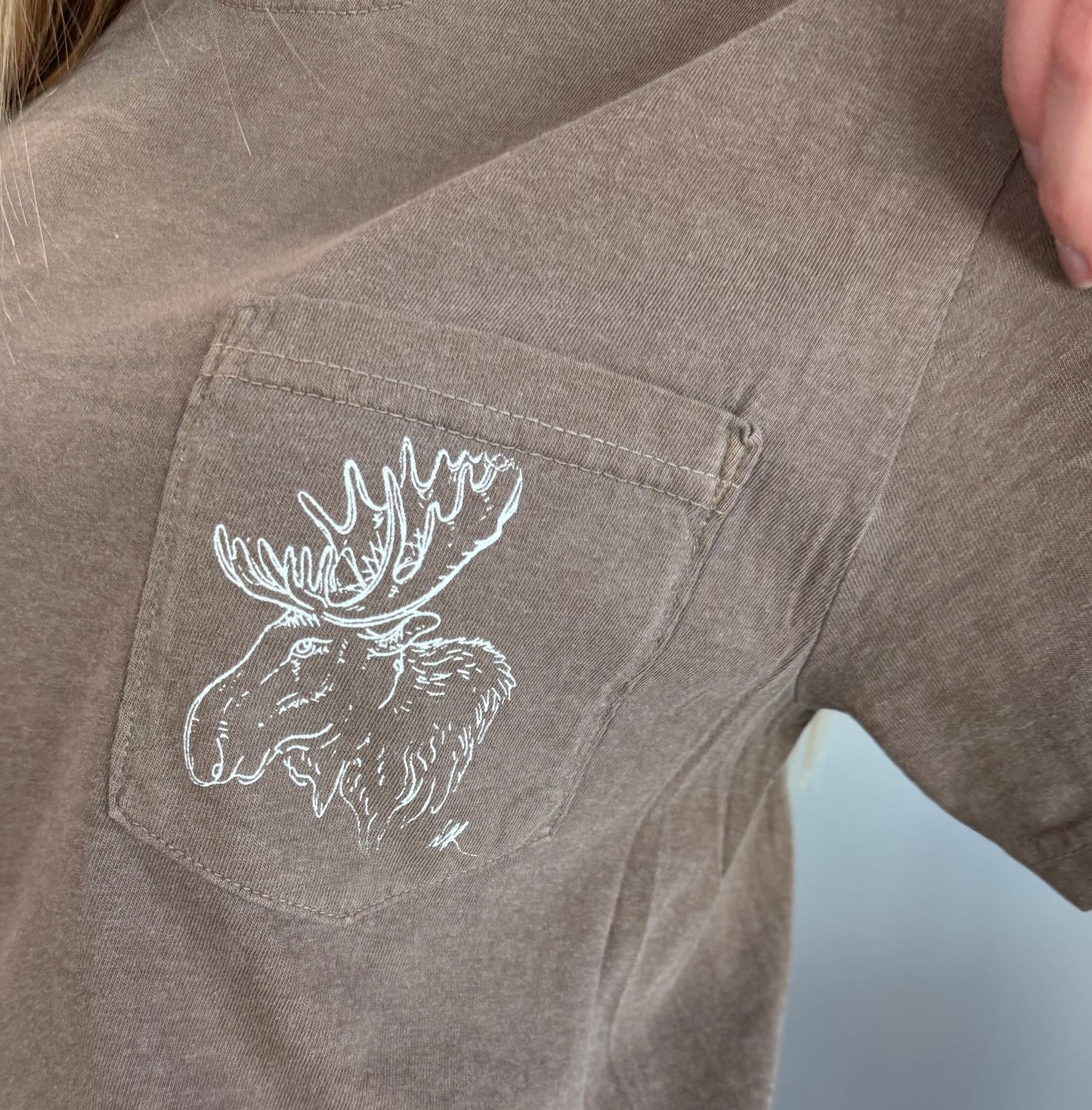 Milk Chocolate Brown Moose Short Sleeve Pocket Tee