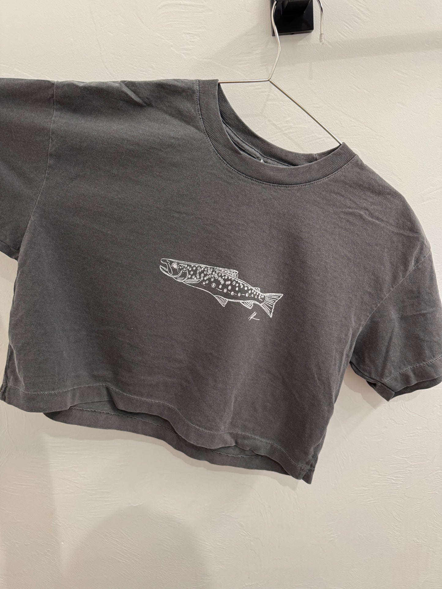Charcoal Gray Trout Short Sleeve Crop Top