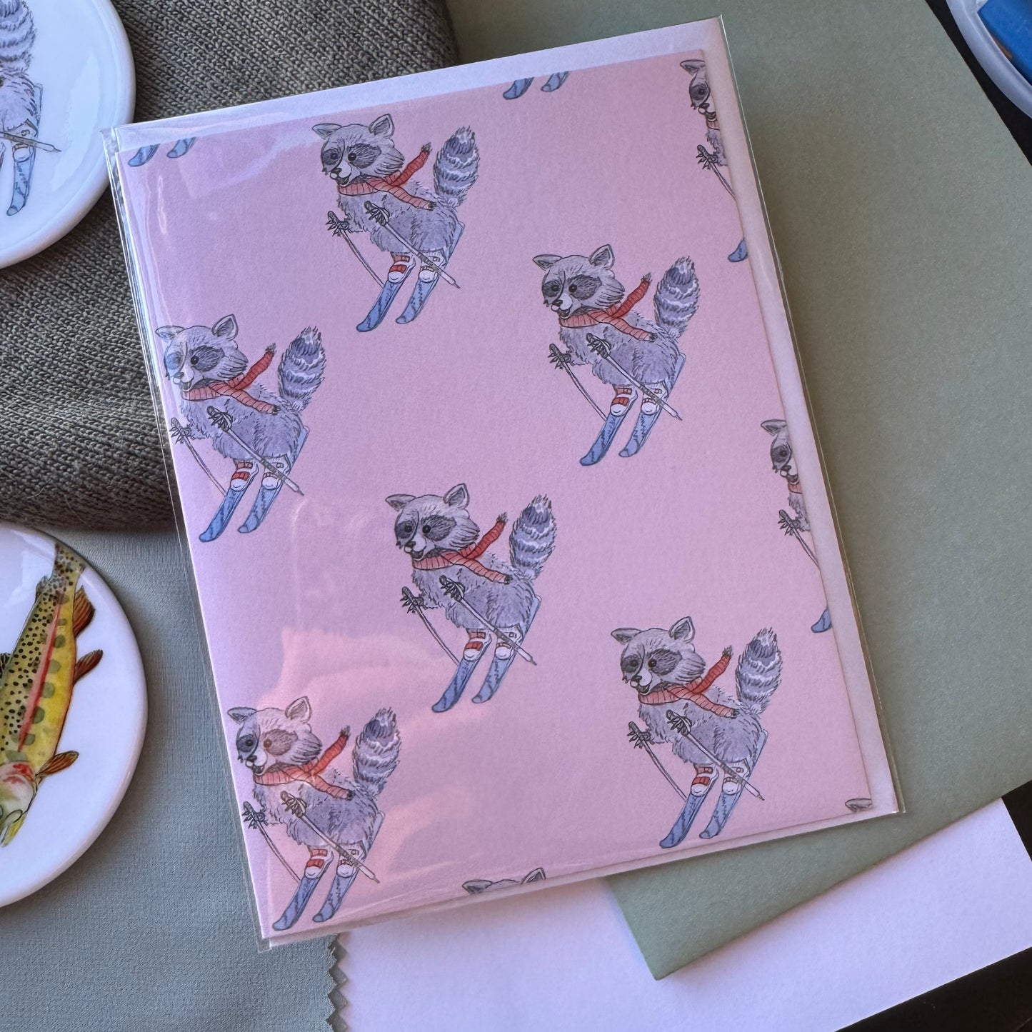 Skiing Raccoon Greeting Card