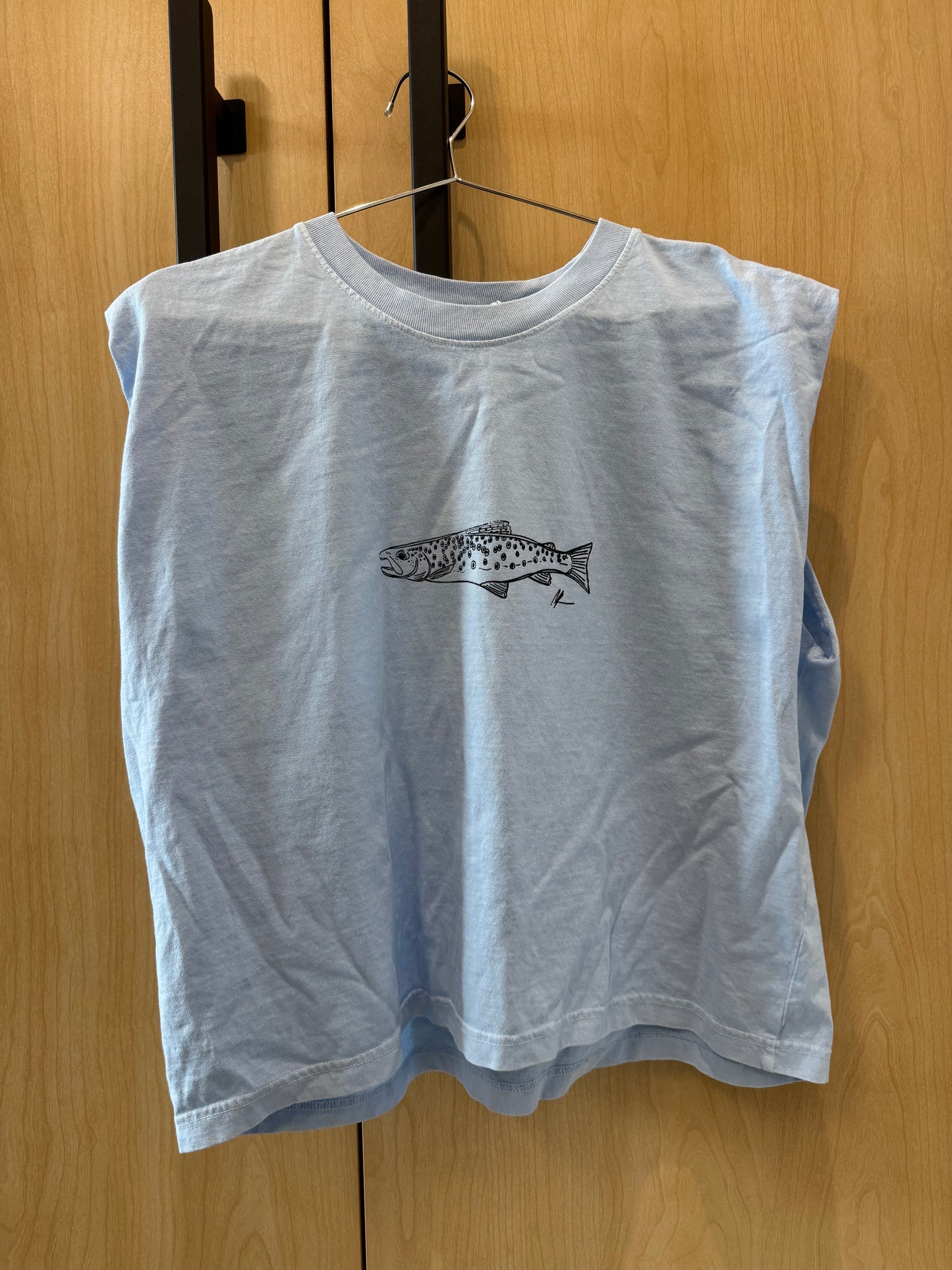 Big Sky Blue Trout Boxy Muscle Tank Top