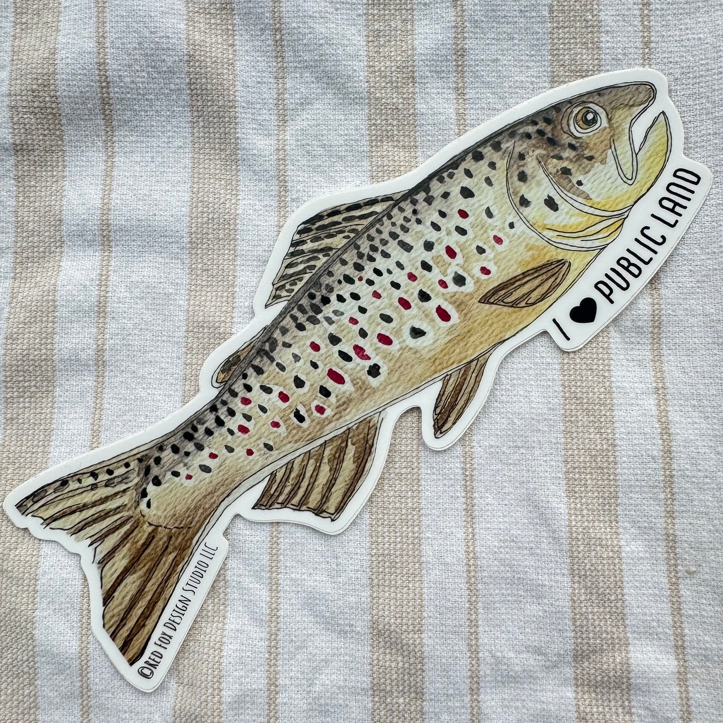 Big "I Heart Public Land" Brown Trout Sticker