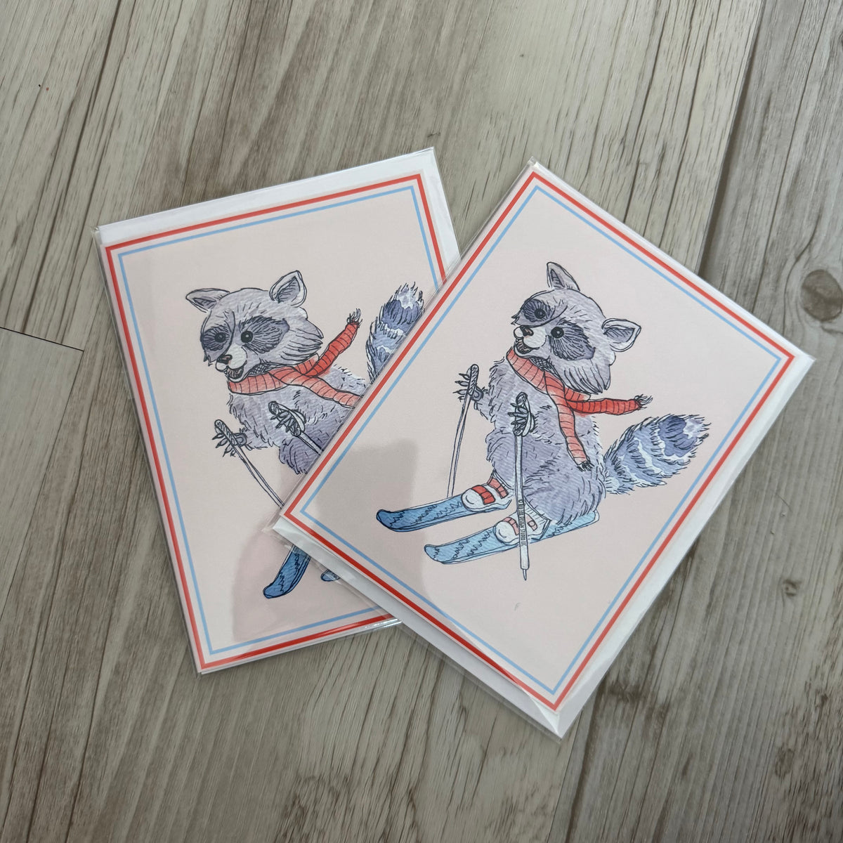 Skiing Raccoon Card