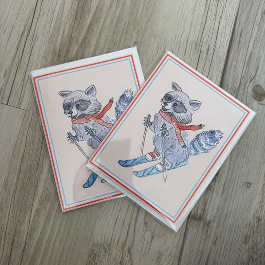 Skiing Raccoon Card