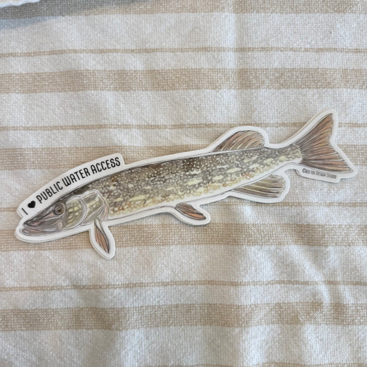 Big "I Heart Public Water Access" Northern Pike Sticker