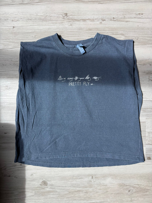 Navy Blue "Pretty Fly" Boxy Muscle Tank Top