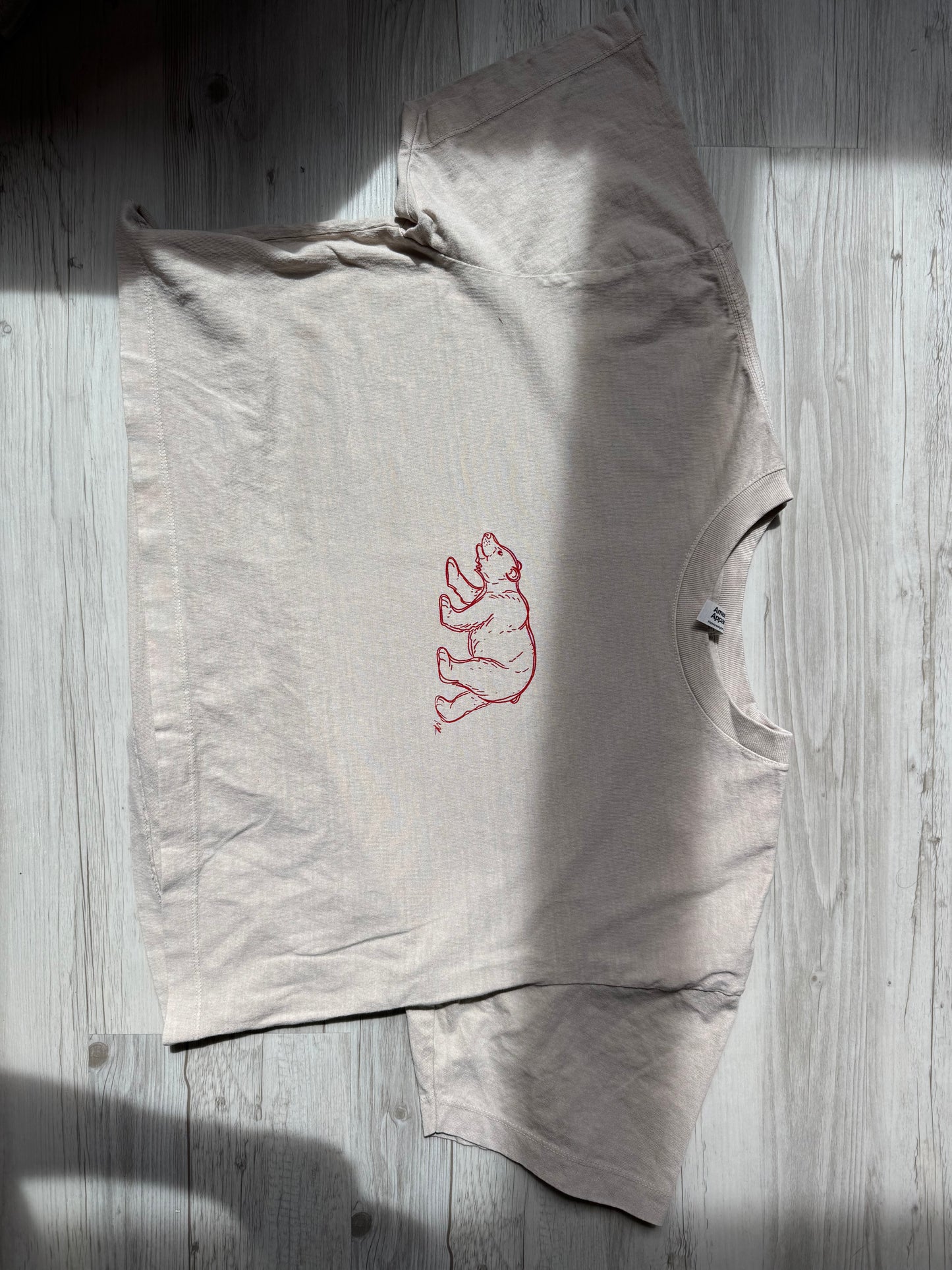 Light Khaki Black Bear Short Sleeve Crop Top