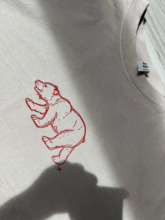 Light Khaki Black Bear Short Sleeve Crop Top