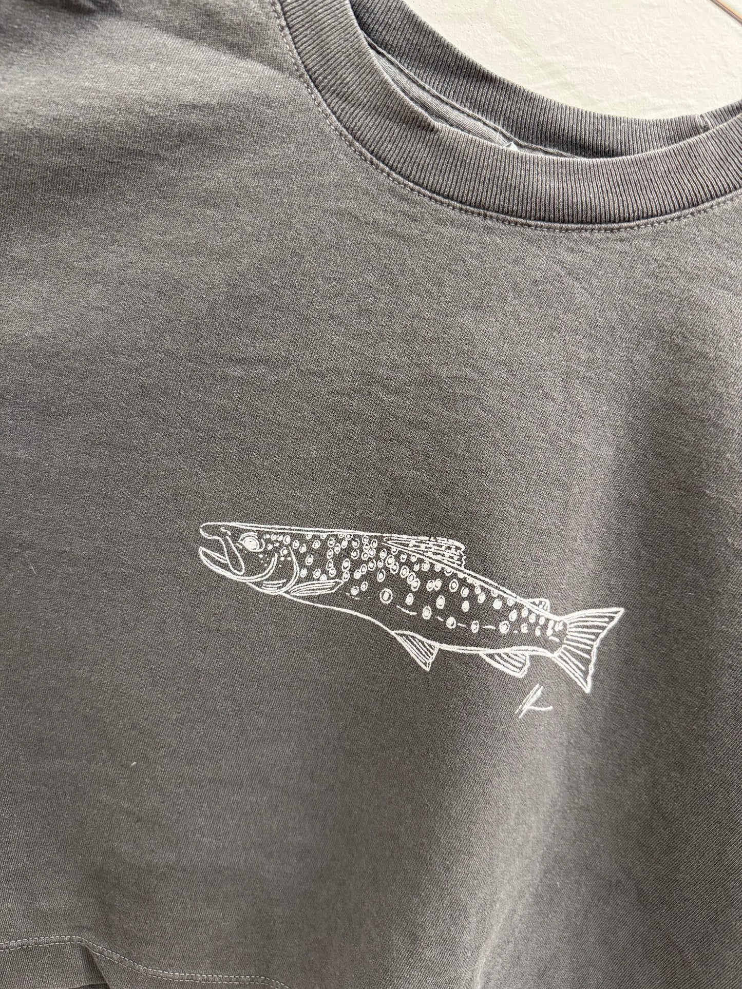Charcoal Gray Trout Short Sleeve Crop Top