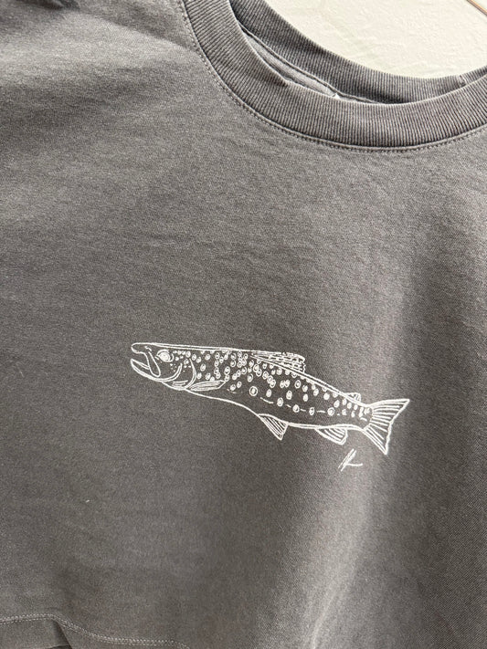 Charcoal Gray Trout Short Sleeve Crop Top