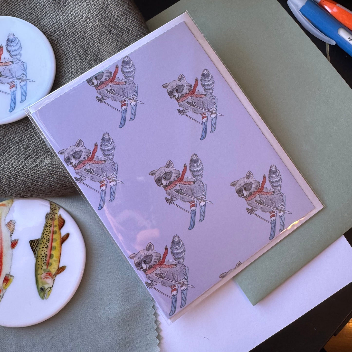 Skiing Raccoon Greeting Card