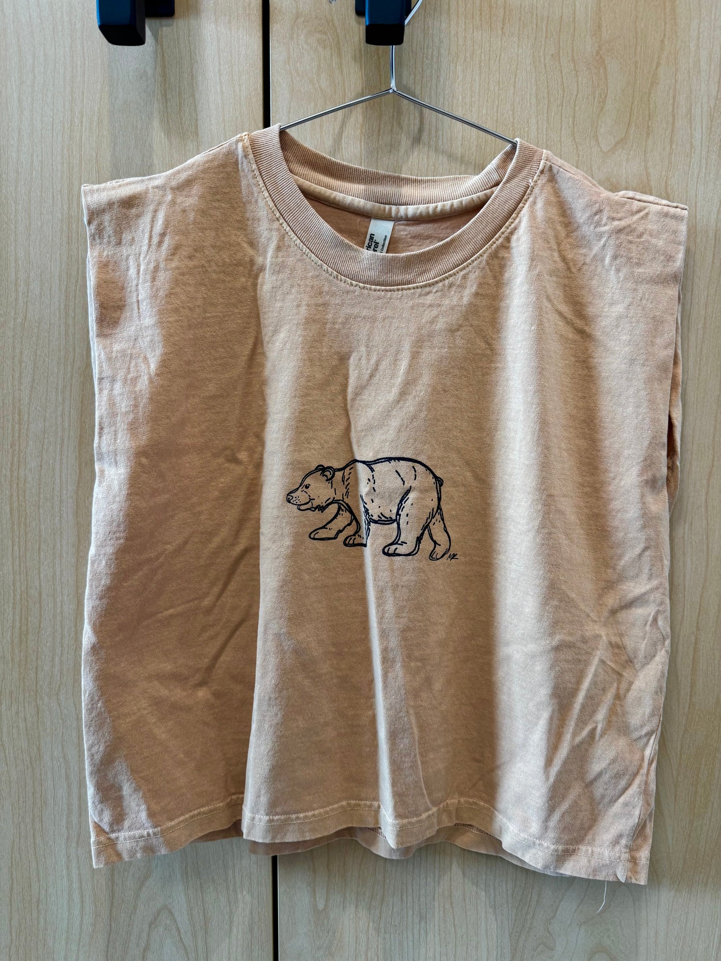 Honey Butter Yellow Black Bear Boxy Muscle Tank Top