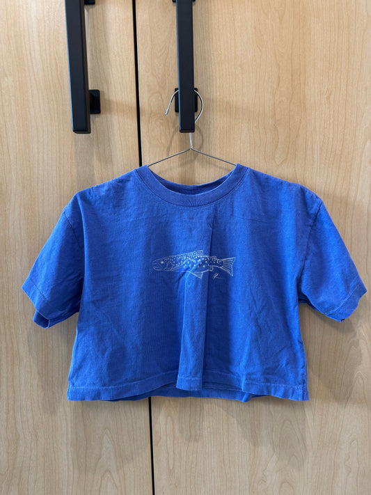 Cobalt Blue Trout Short Sleeve Crop Top