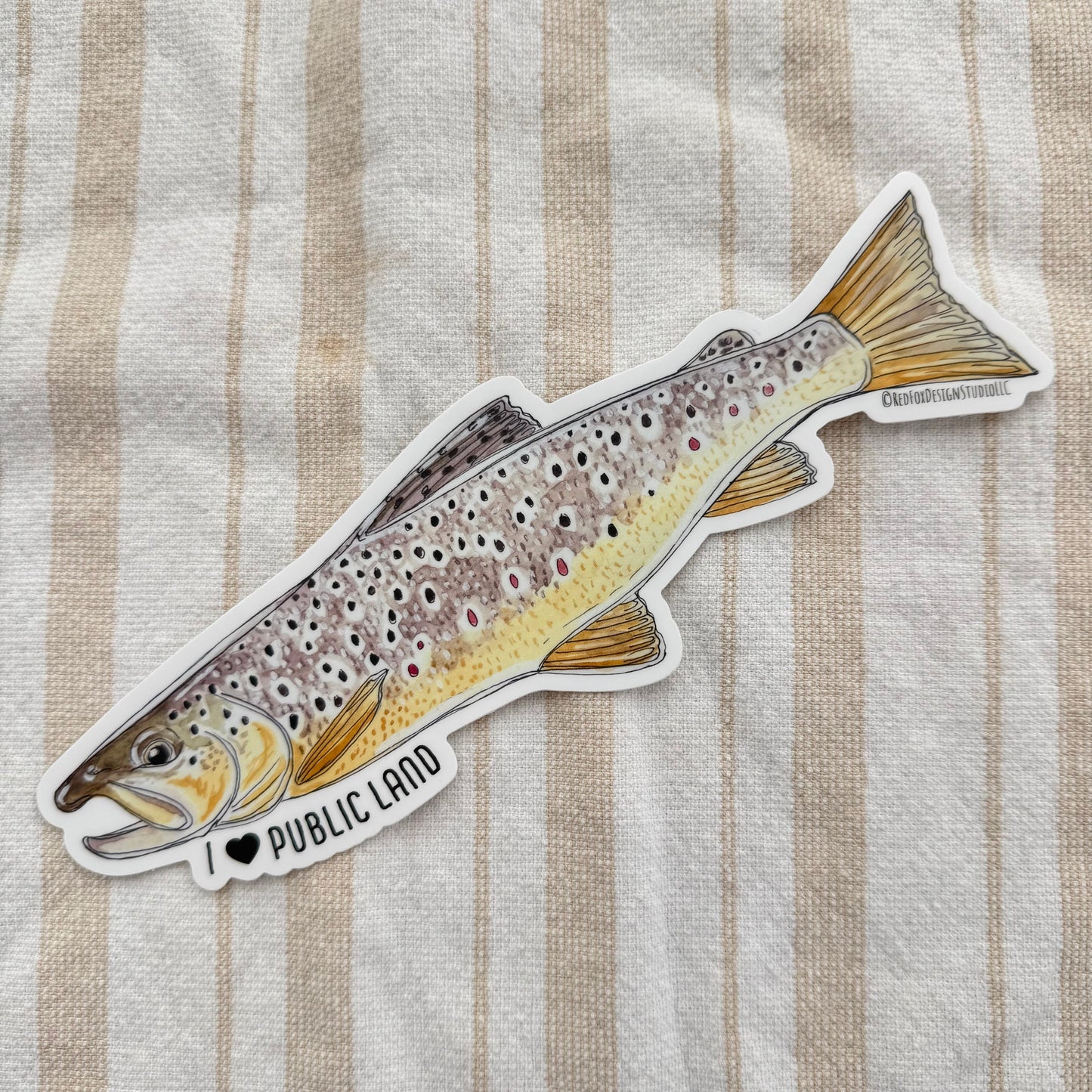 Big "I Heart Public Land" Brown Trout Sticker